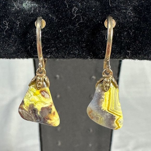 Vintage Bumblebee Jasper Clip On Earrings - Picture 7 of 13